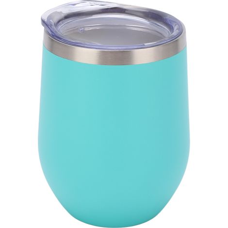 Stielloses Weinglas aus Edelstahl, 35 cl (12 oz), doppelwandig und vakuumisoliert, mit Deckel, ideal für Kaffee, Cocktails und Eiscreme. Farbe: Mintgrün. (1/5)