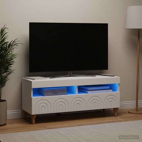 Beyamis Meuble TV LED en bois composite blanc (1/5)