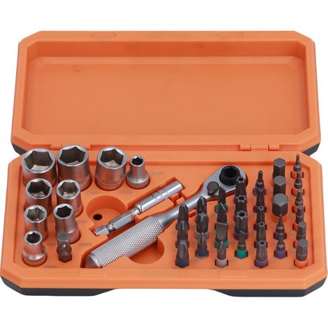 Jeu de clés à douille à cliquet 42 en 1, Kit d'embouts de pilote S2 pour la réparation de meubles mécaniques et de vélos, boîte Orange (1/5)