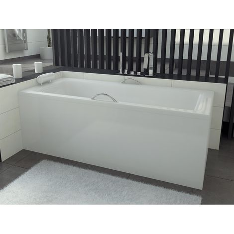 Baignoire Rectangulaire 160x75 avec tablier en acrylique + poignée + appui-tête, Siphon de bain et pieds (support) - Set 6en1 - BADLAND TALIA PREMIUM
