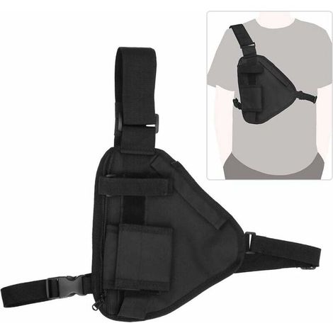 Walkie-Talkie Bag, 10.2x6.69 Inch Portable Two-Way Radio Pouch, Walkie-Talkie Vest Chest Bag, Black Pouch with Adjustable Strap, Two-Way Radios - LIAIKI