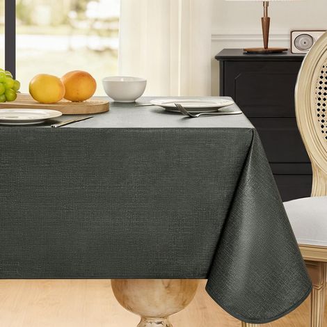 Grande Nappe Rectangulaire 140×240 cm Extérieur Toile Cirée en PVC, Gris, Effet Lin avec Bordure, Imperméable Antitache, Lavable, pour Repas en Famille, Dîners, Balcon et Terrasse, Pâques (1/5)
