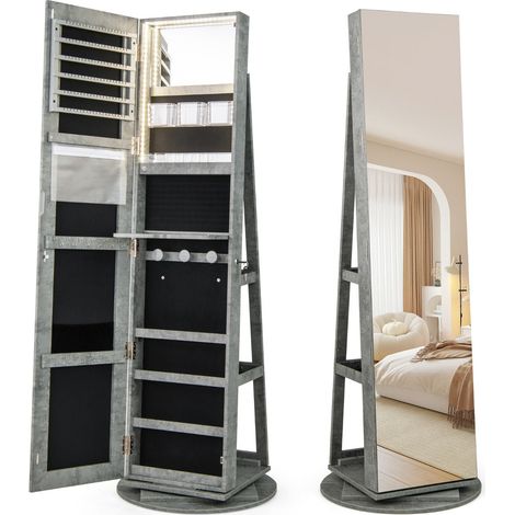 Mobiletto portagioie girevole 3 in 1 54,5 x 161 cm con specchio a figura intera design moderno MDF verde 200017111