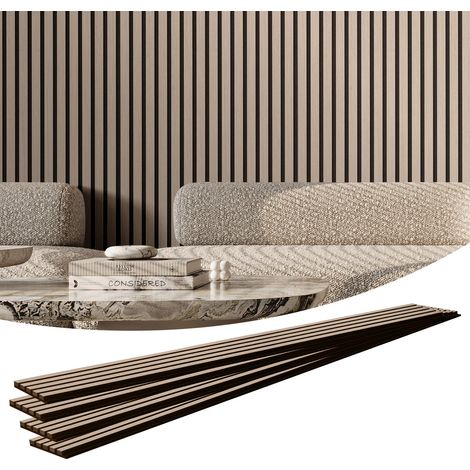 Panneaux acoustiques à lattes en bois 2400 x 200 mm, lamelles acoustiques en MDF pour mur intérieur moderne, panneaux muraux en faux bois pour la décoration, la réduction du bruit, bois d'argent (1/5)