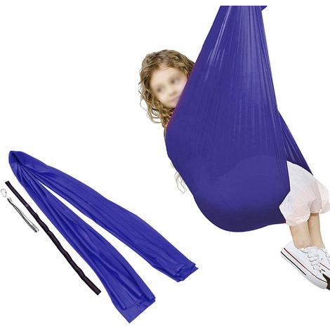 Hamac Sensoriel Élastique pour Intérieur et Extérieur - Thérapie pour Autisme TDAH et Troubles du Traitement Sensoriel - Bleu Foncé (1/5)