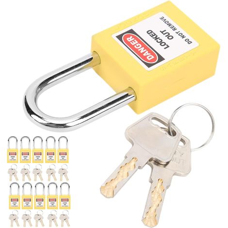Verrous de Verrouillage en Nylon PA, Lot de 10 Cadenas de sécurité, Anse de 38 Mm, Clés Différentes, 2 Clés Chacune, étiquette Inscriptible, Corps Non Conducteur pour les Travailleurs (YELLOW) (1/5)