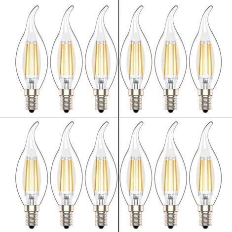 Ampoule LED E14 Flamme,Forme de Bougie,Blanc Chaud(2700K),4W Equivalence Incandescence 40W, Lot de 12 [Classe énergétique A+]