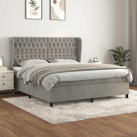 Cama box spring con colchón terciopelo gris claro 180x200 cm (1/5)