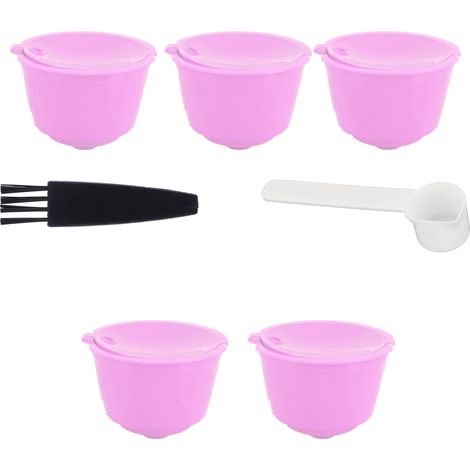 Ensemble de capsules réutilisables, dosettes de filtre à café rechargeables pour machine à café DOLCE GUSTO (violet, 5 capsules, 1 cuillère, 1 goupillon) (1/5)