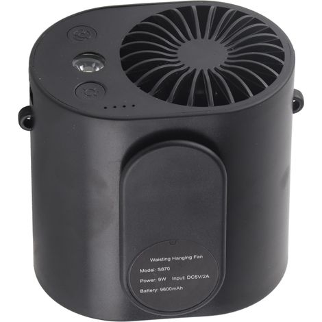 Tragbarer Mini-USB-Ventilator, kleines Outdoor-Sport- und Fitnessgerät mit elektrischer Leuchte, ideal zur Kühlung der Taille (schwarz). (1/5)