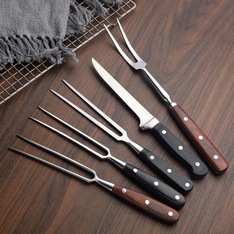 Fourchette de barbecue en acier inoxydable manche en bois de sequoia 30CM (1/5)