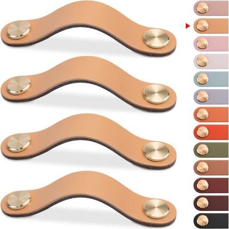 Set di 4 maniglie in pelle per mobili, pomelli per ante di armadi, pomelli per cassetti, maniglie vintage per mobili (beige, 128 mm) (1/5)