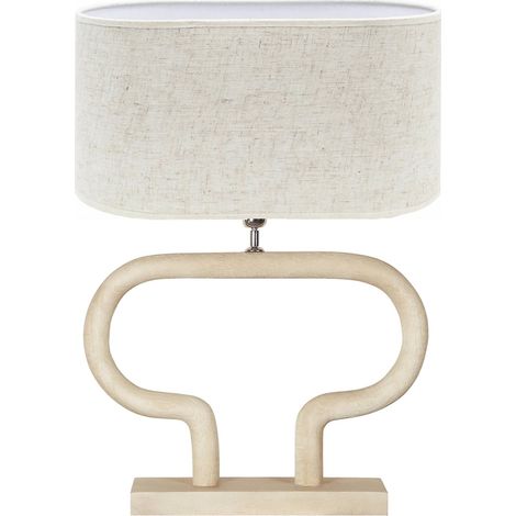 Lampe de table design en bois naturel et abat jour tissu beige - bois naturel et beige clair (1/3)