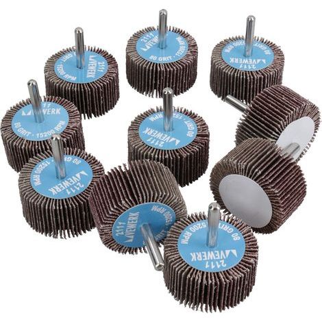 Lot de 10 disques abrasifs à lamelles grain 80 50 mm pour perceuses Tige 6 mm (1/4)