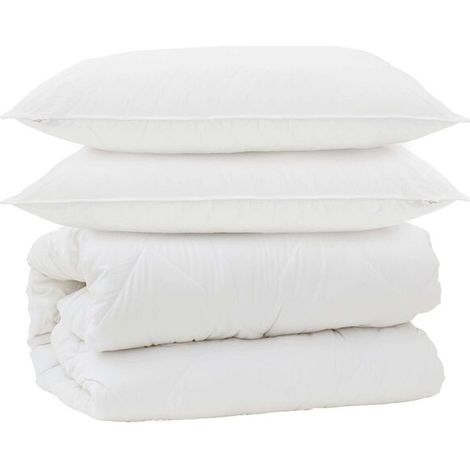 Ensemble couette et oreiller en duvet (3 pièces), microfibre blanche (1/5)