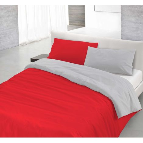 Copripiumino sacco+federa 100%cotone made in Italy 3 misure bicolore tinta unita Rosso/Grigio - 2 Piazze