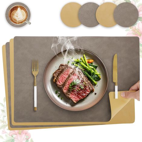 Lot de 4 sets de table lavables et antidérapants en cuir PU double face, 43x30 cm. (1/5)
