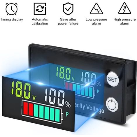 Misuratore di tensione batteria DC 8V-100V per batterie al piombo e litio 12V, 24V, 48V, display LCD (1/3)