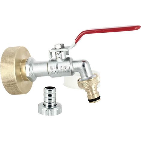 Multicuves – Raccord laiton S60X6 pour cuve 1000 litres – Robinet à boisseau sphérique 15 mm – Nez dévissable 20x27 mm – Brise jet démontable (1/8)