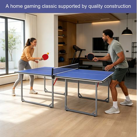 Mesa de ping-pong plegable de 182 x 91 cm con red, 2 palas y 3 pelotas, azul OKMYHOME (1/5)