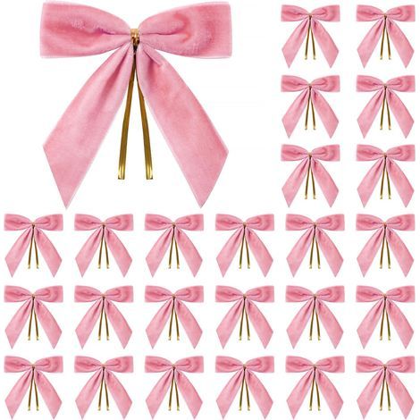 24 nœuds de Noël, décorations de Noël, décorations pour sapin de Noël, 9 x 9 cm, nœud rose (1/5)