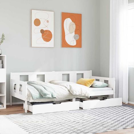 Sofá cama con cajones madera maciza de pino blanca 90x190 cm vidaXL (1/5)