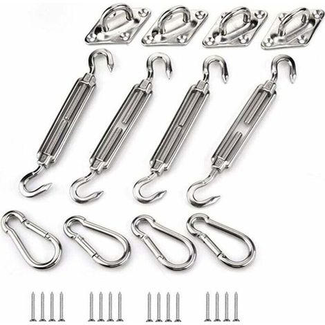 Kit de Fixation pour Voile d'Ombre en Acier Inoxydable, Accessoires de Fixation pour Triangle et Rectangle (1/4)