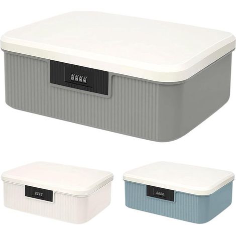 Boîte de rangement avec serrure à combinaison à quatre chiffres - 26 x 22 x 12 cm - 9 litres - Convient pour la maison, le bureau et l'école - Boîte de rangement verrouillable - gris (1/5)