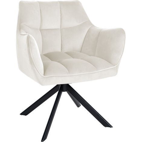 Chaise de salle à manger lounge bureau pivotante avec revêtement en velours crème pieds en acier noir BUR10666