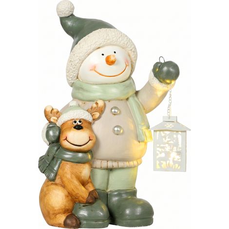 Schneemann-Figur 43 cm aus MGO mit LED-Laterne und Timer, für Eingangsbereich & Türbereich (1/5)
