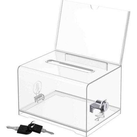 Longziming - Boîte à dons et à votes en acrylique transparent – Sécurisée avec serrure, boîte à épargne et à collecte robuste pour réunions, événements, écoles et collectivités (1/5)