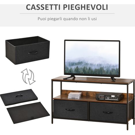Mobile TV, Mobile Porta TV Fino a 47" con 2 Cassetti Pieghevoli in Tessuto e Mensola, Mobiletto per Televisore per Soggiorno, Camera da Letto e Salotto, 98x29x56 cm, Marrone Rustico (1/5)