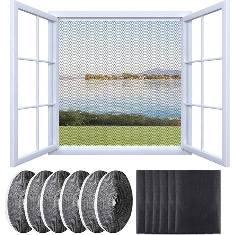 6 Pièces Moustiquaire Fenetre, 130x150cm Moustiquaire Pour Fenêtre Avec Rouleaux De Bandes Autocollantes, Moustiquaire Adhésive pour Fenêtre, Ajustable & Découpable – Sans Perçage (Noir) (1/5)