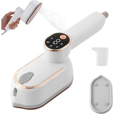 Fer à vapeur voyage vêtements avec écran LED, 2 en 1 portable, vapeur 3+1 niveaux, 1200W, poignée rotative 180° pour voyage, maison, bureau (Blanc)