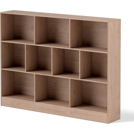 Libreria a 10 cubi con 2 kit anti-ribaltamento, Organizzatore di stoccaggio a 3 ripiani in legno alto 140cm Naturale (1/4)