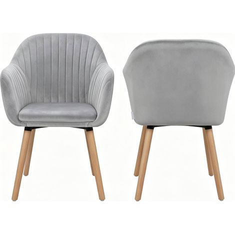 Chaise de salle à manger en velours avec accoudoirs et pieds en bois massif, lot de 2 (1/5)
