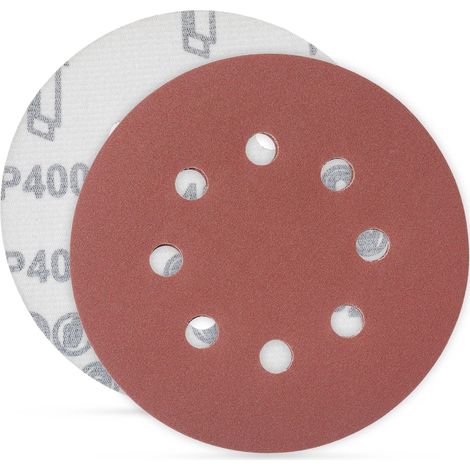 Lot de 20 disques de ponçage grain 400, 8 trous, 125 mm crochet et boucle à changement rapide pour ponceuse orbitale aléatoire (1/5)