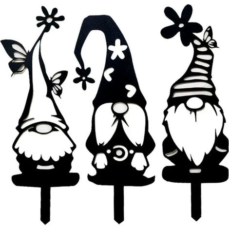 Décoration de gnome de jardin en métal (3 pièces) - Grands poteaux décoratifs d'extérieur, statues de gnomes amusantes en acier convenant à l'art du jardin, au patio, à la pelouse, aux décorations de (1/4)