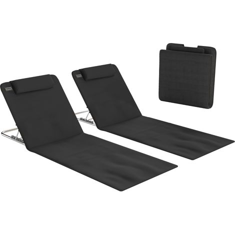 Lot 2 Tapis de Plage Rembourrés, Multipositions Inclinables, Sac Transport Inclus, Métal, Polyester, PE, Noir (1/5)