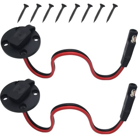 SAE Connector, SAE Power Supply Side Wall Port, 16AGW SAE Cable, Quick Mount Flush Mount Connector for Solar Panel (2 pcs)