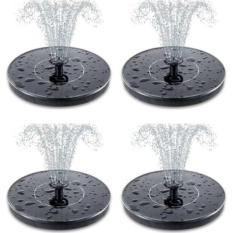 Quatre pompes de fontaine à bain d'oiseaux alimentées à l'énergie solaire, fontaine solaire améliorée de 3,5 W avec six buses, alimentation solaire flottante indépendante. (1/5)