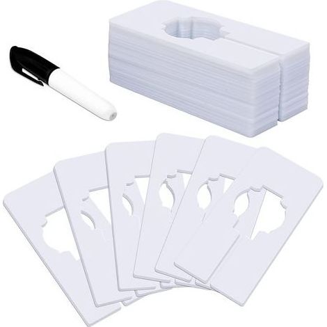 30 Séparateurs de Placard Rectangulaires en Plastique Blanc avec un Marqueur Bonus, Inscriptible et Réutilisable pour Trier la Taille des Vêtements, Couleur,Taille 5 x 13,7cm, diamètre intérieur 3,6cm (1/5)