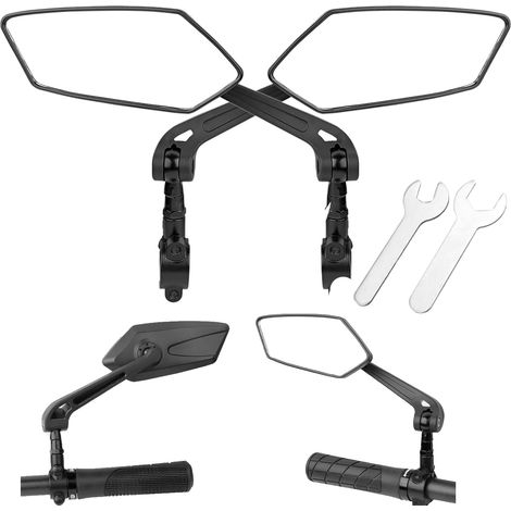 Rétroviseurs Vélo Réglables HD - Paire - Large Vue - Pour Vélo, Trottinette, Moto, Scooter - Guidon 20-24mm (1/5)