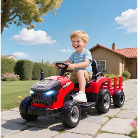 Tracteur électrique enfant 139x58x55 cm en plastique rouge, modulable, pour enfant FloraGrace (1/5)