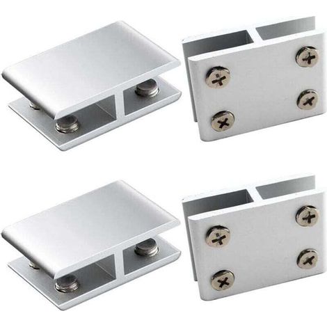 De 4 Pince à Verre Clips Alliage D'aluminium pour Fixation Côtés Douche Tables Panneaux, XU, Ajustable 10 12mm D'épaisseur, 180 Degrés KZQ - KZQ (1/4)