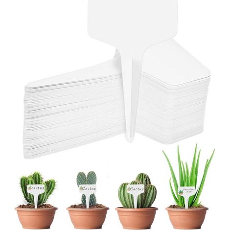 Confezione da 100 mini cartellini per piante, paletti in plastica a forma di T, cartellini bianchi per etichettatura, resistenti alle intemperie, etichette riutilizzabili per piante da giardino (1/5)