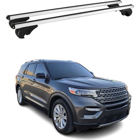 OMAC Barres de toit en aluminium pour Ford Explorer VI 2020-2026 – TÜV / DIN 75302:2019 – Antivol inclus – Charge max 75 kg – 2 barres Argent (1/4)