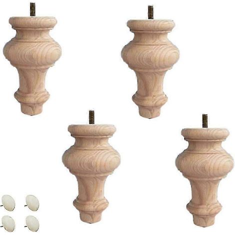 Pieds de meubles en bois, lot de 4, pieds de meubles en bois massif, pieds coniques non peints, pieds de canapé ronds en bois, adaptés aux lits, canapés, armoires, bancs, chaises, repose-pieds, tables (1/5)