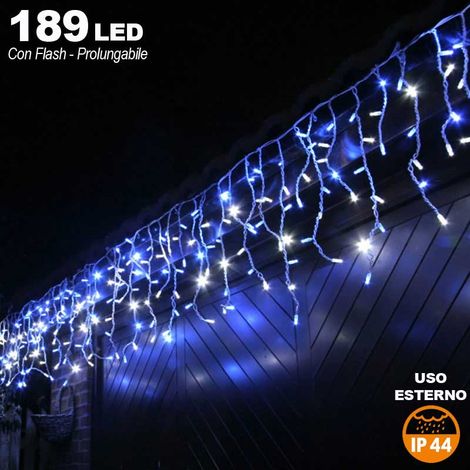 Tenda Cascata Luminosa BLU 510 x 90 cm Esterno Prolungabile Fino a 15MT 189 LED (1/2)