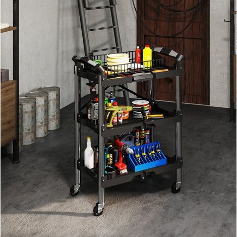 Carro de taller plegable de 3 niveles, 64 x 37 x 84 cm, 68 kg, negro DESVIAE (1/5)